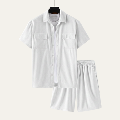 Men's Corduroy Summer Shirt And Shorts Set