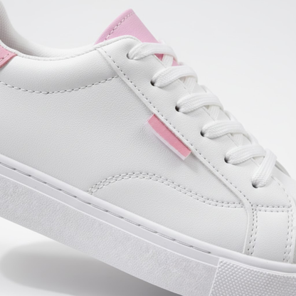 Women's Elegant White Leather Flat Sneakers Lace-Up Casual Student Board Shoes