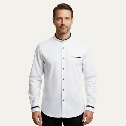 Men's Business Button Up Shirt Standing Collar Cotton White