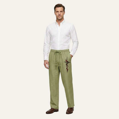 Men's Linen Wide Leg Drawstring Pants Lightweight Beige