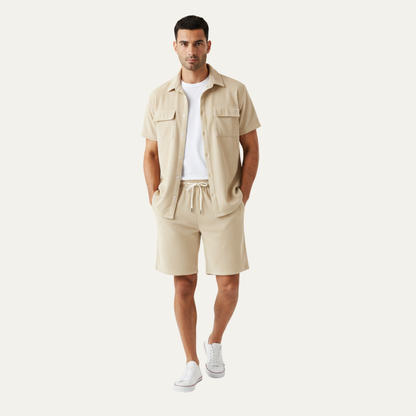 Men's Corduroy Summer Shirt And Shorts Set