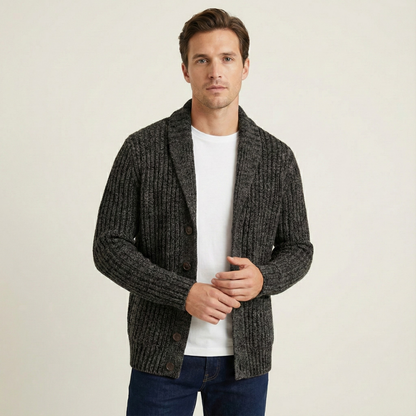 Men's Chunky Knit Cardigan Shawl Collar