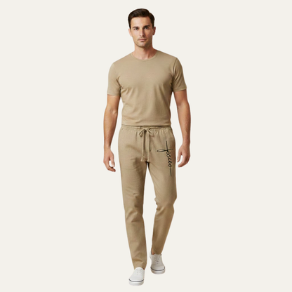 Men's Linen Drawstring Pants Breathable Relaxed Fit Beige