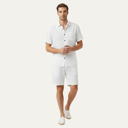 Men's Linen Shirt And Shorts Set Lightweight Beige