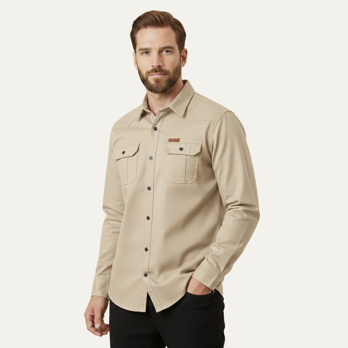 Men's Soft Cargo Shirt Multi Pocket Solid Color Cotton