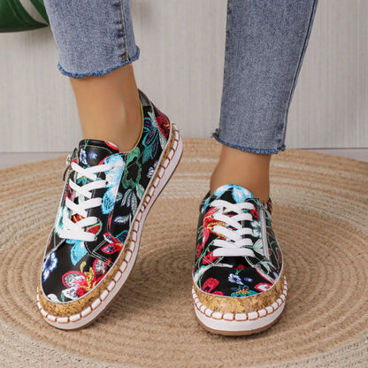 Women's Floral Lace-Up Shoes - Fashinoza