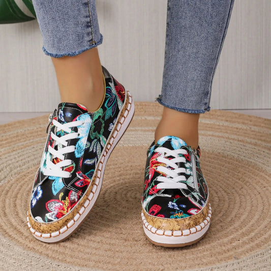 Women's Floral Lace-Up Shoes - Fashinoza