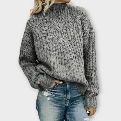 Women's Cable-Knit Sweater Mock Neck Warm
