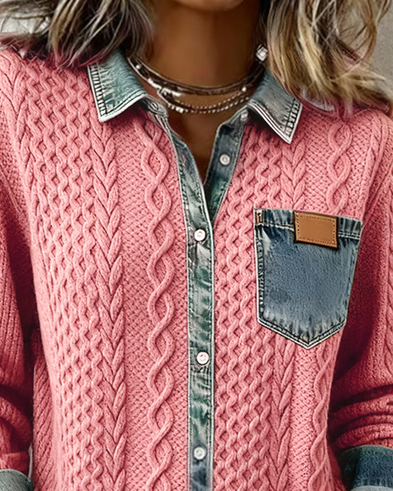 Women's Cable Knit Long Sleeve Blouse