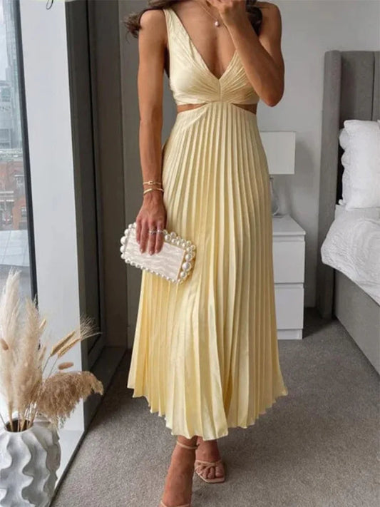 Women's Sleeveless Open Back Dress Elegant - Fashinoza