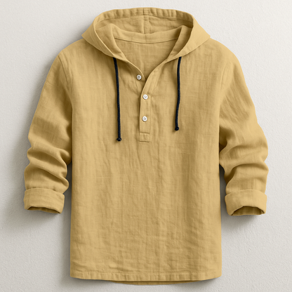 Men's Hooded Shirt Cotton Drawstring Rolled Sleeves