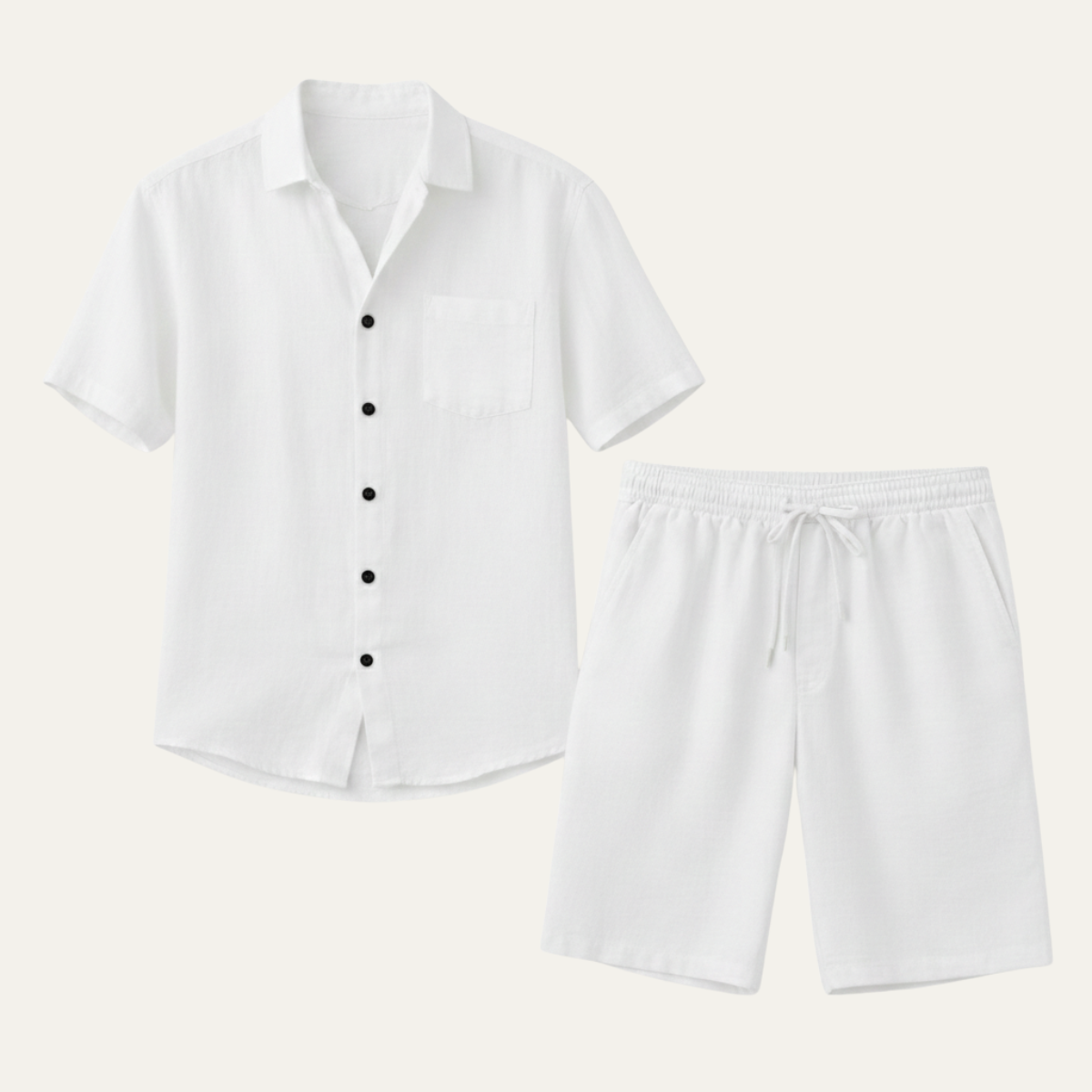 Men's Linen Shirt And Shorts Set Lightweight Beige