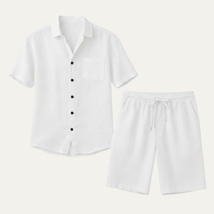 Men's Linen Shirt And Shorts Set Lightweight Beige