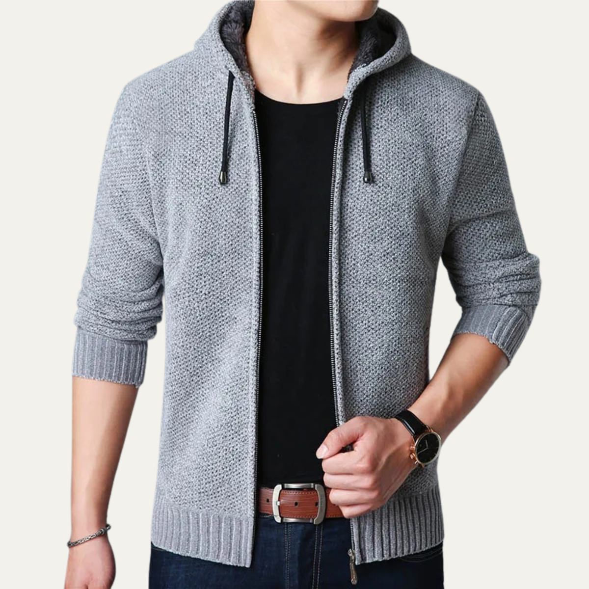 Men's Knit Hoodie Jacket Zip Up Casual