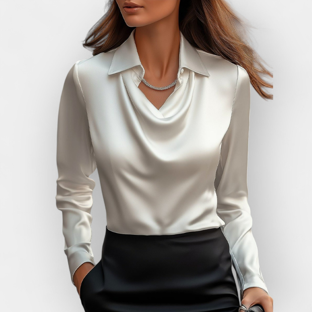 Women's Satin Blouse Waterfall Collar - Fashinoza
