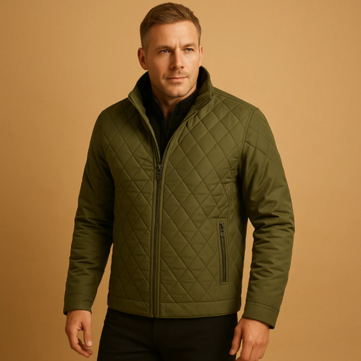 Men's Quilted Coat Lightweight Zip Pockets