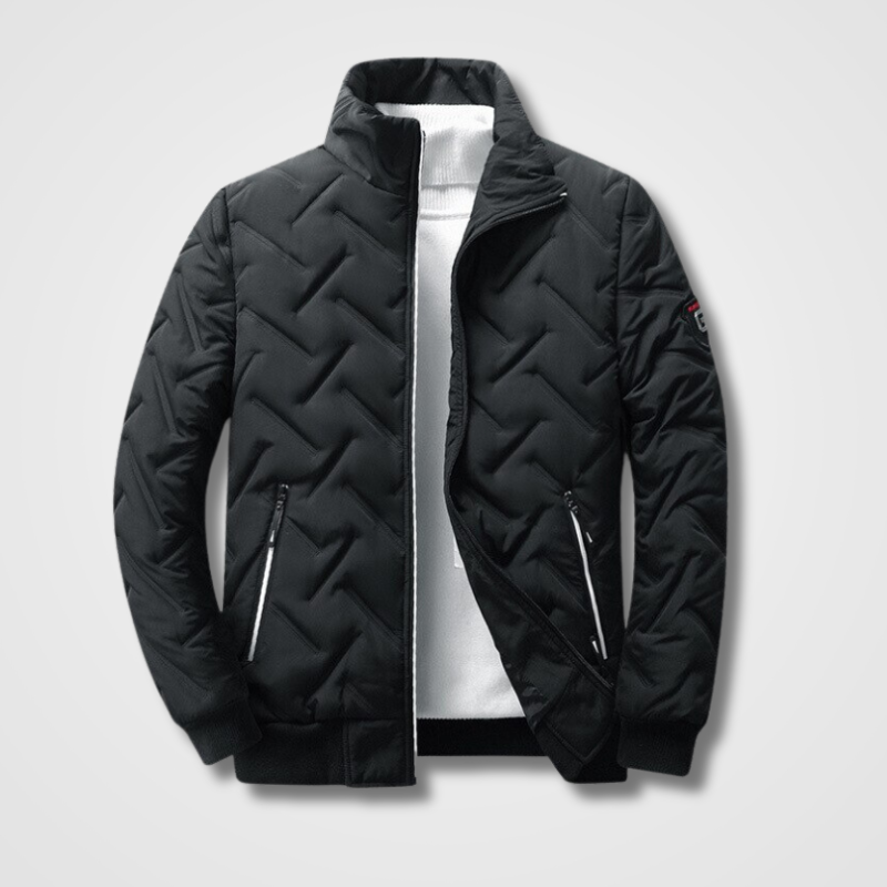 Men's Quilted Bomber Jacket High Collar Zip Pockets - Fashinoza