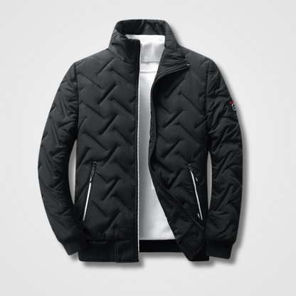 Men's Quilted Bomber Jacket High Collar Zip Pockets - Fashinoza