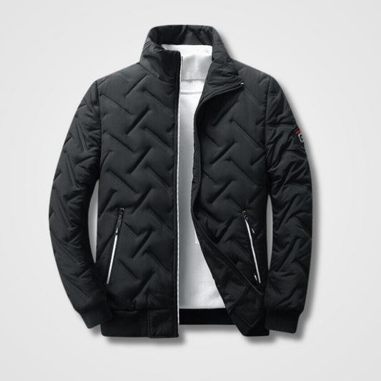 Men's Quilted Bomber Jacket High Collar Zip Pockets - Fashinoza