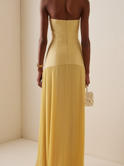 Women's Strapless Pleated Maxi Dress Formal Evening Gown