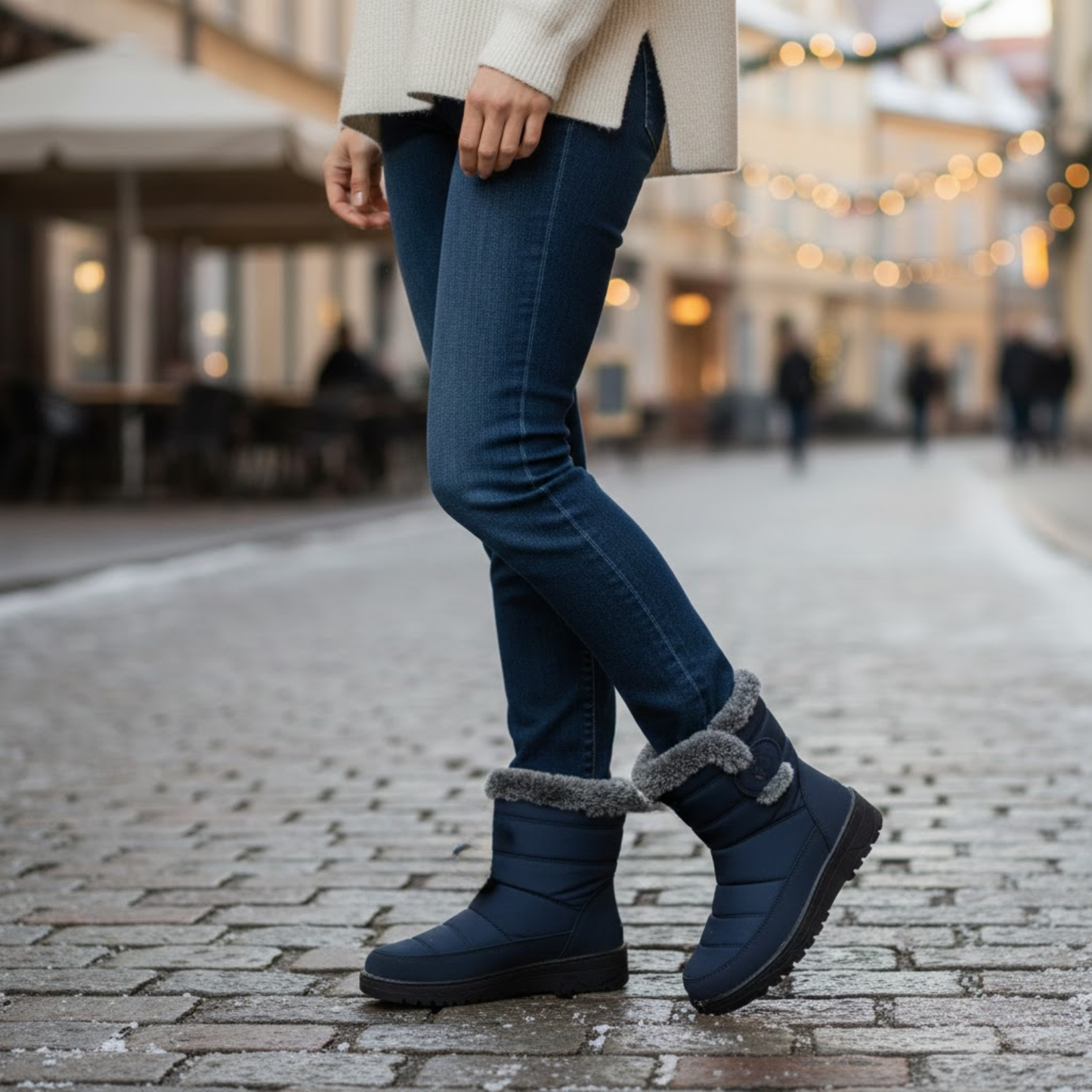 Women's Elegant Fur-Lined Winter Ankle Boots Waterproof Low Heel Snow Shoes