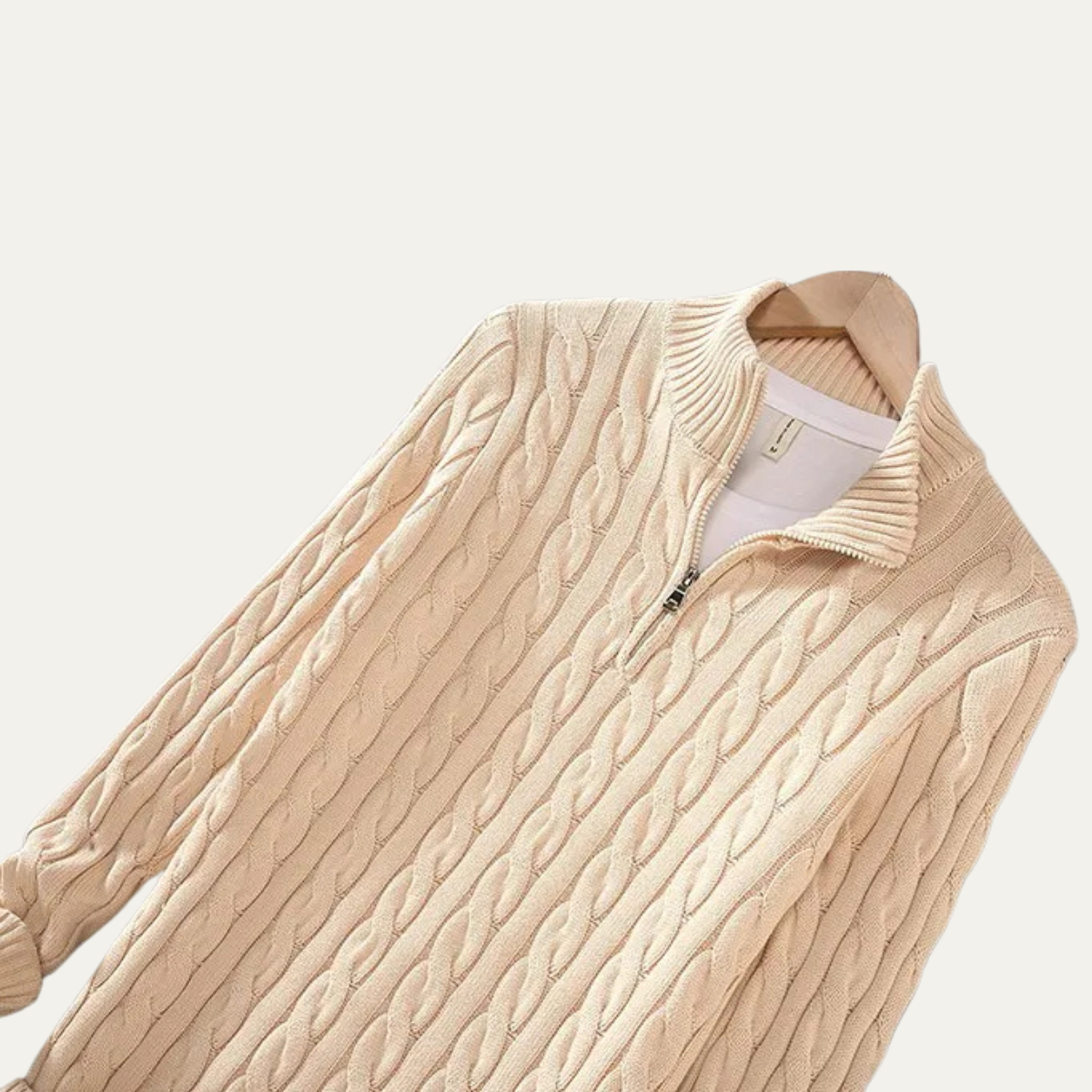 Men's Cotton Cable Knit Sweater Half Zip Natural