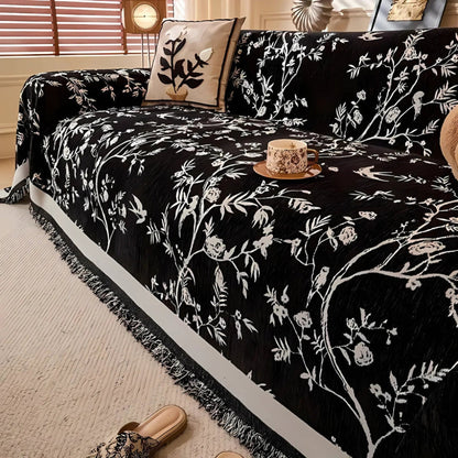 Floral Throw Blanket Fringed Trim