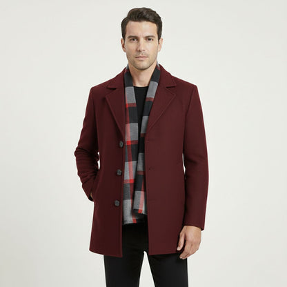 Men's Wool Overcoat Elegant Scarf Detail Charcoal