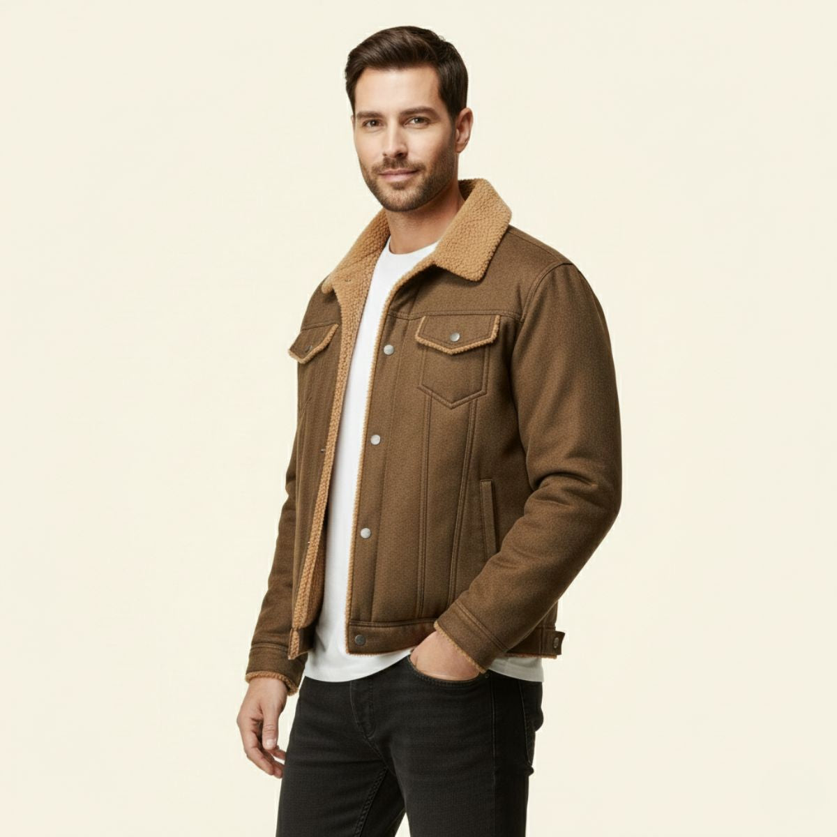 Men's Shearling Leather Jacket Vintage Style