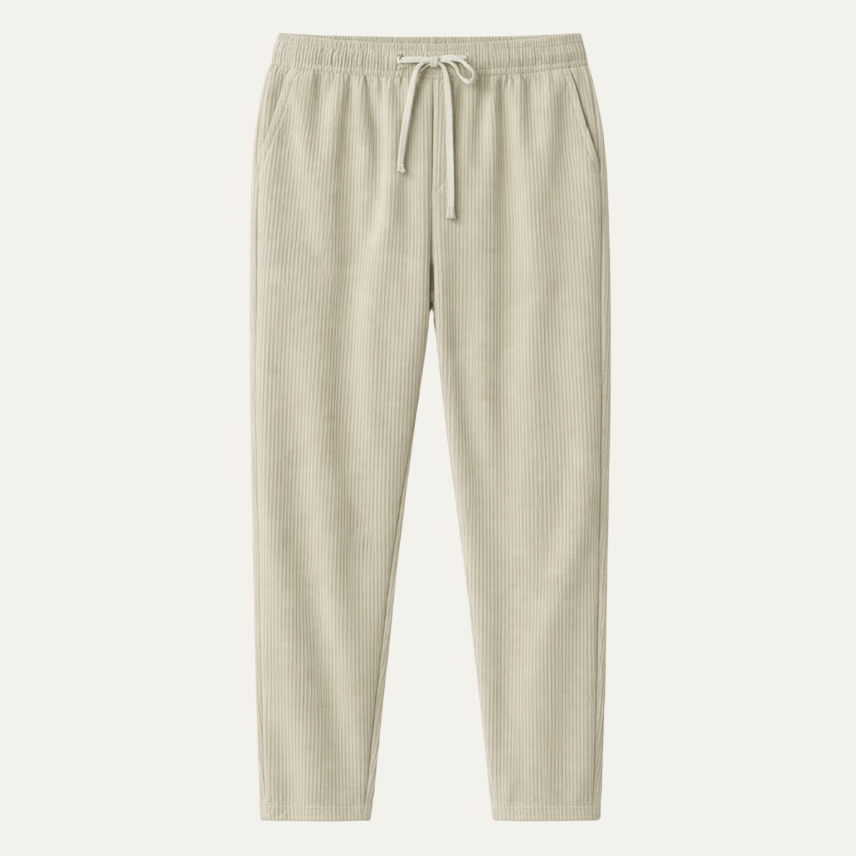 Men's Slim Fit Casual Pants Lightweight Ribbed Beige - Fashinoza