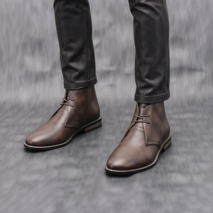 Men's Ankle Boots Brown Leather Vintage Style