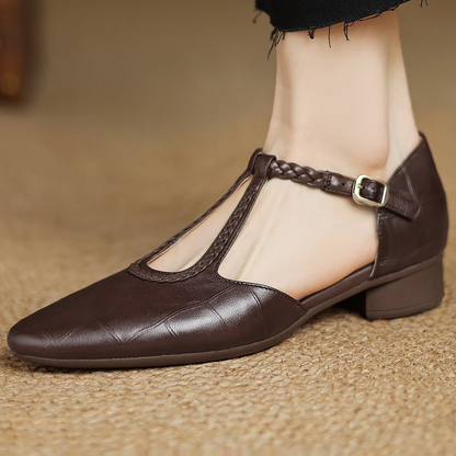 Women's Leather Mary Jane Flats Pointed Toe