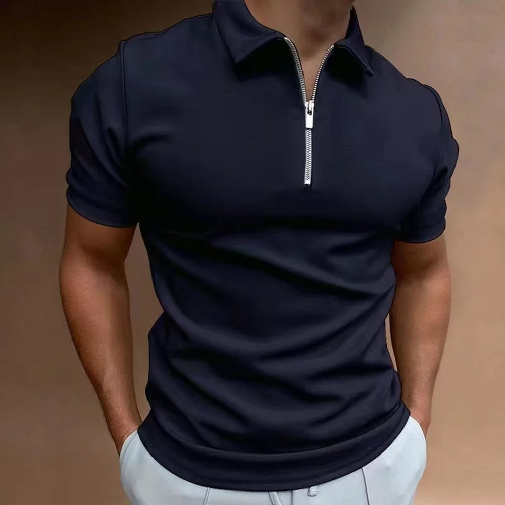 Men's Polo Shirt Zip Collar Cotton