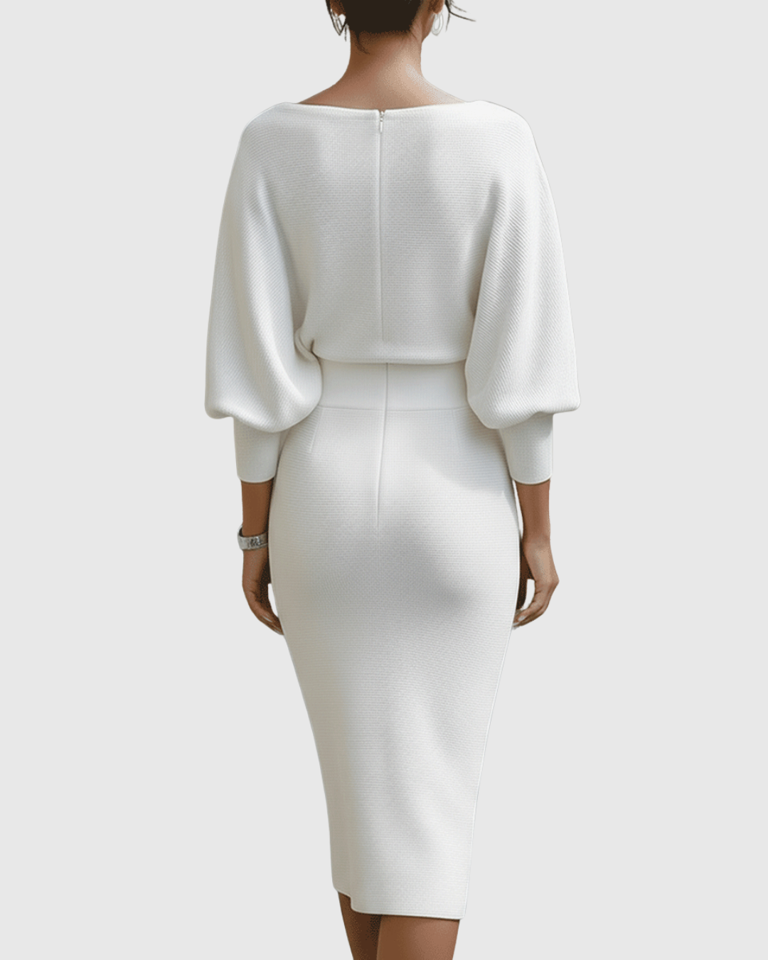 Vivienne Women's Ribbed Midi Dress Batwing Sleeves Cowl Neck