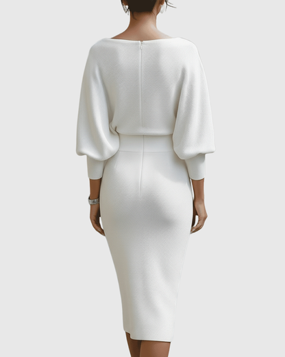 Vivienne Women's Ribbed Midi Dress Batwing Sleeves Cowl Neck