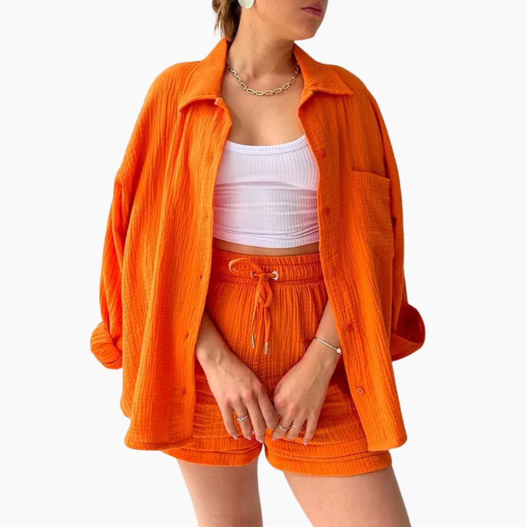 Women's Button Crop Shorts Set