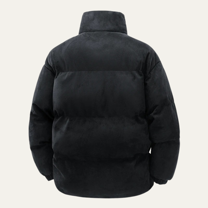 Men's Suede Puffer Jacket Cotton Padded Black