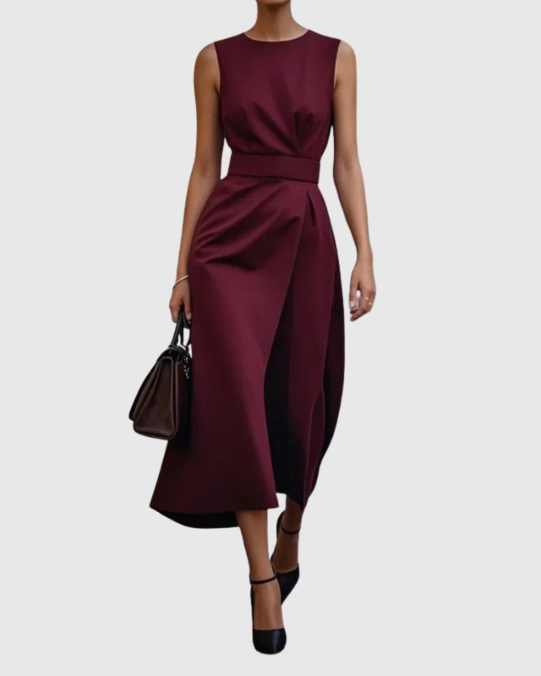 Vera Women's Sleeveless Midi Dress Round Neck Twist Waist