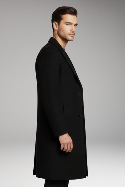 Men's Notched Lapel Long Coat Seam Pockets