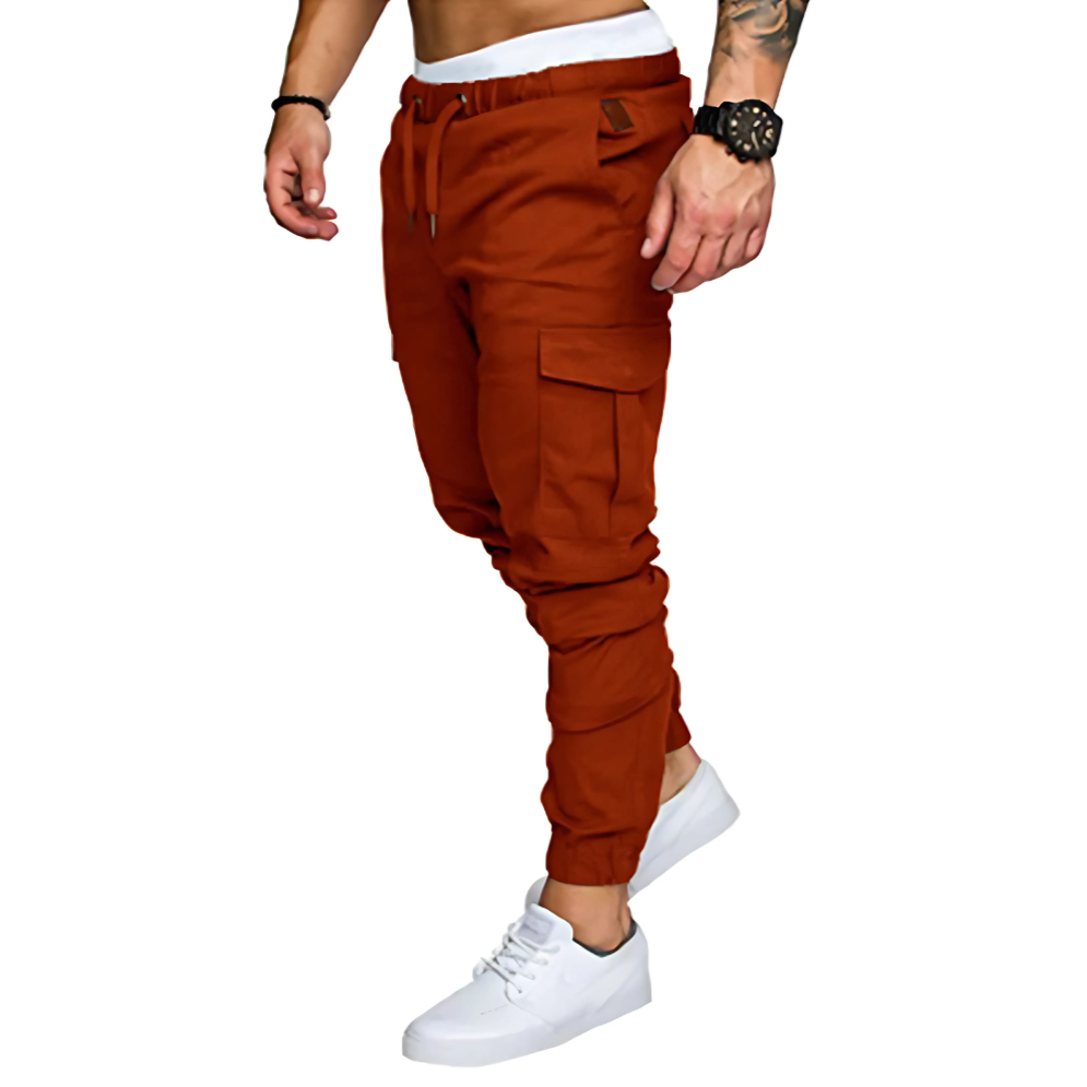 Men's Cargo Joggers Multi-Pocket Cotton Black