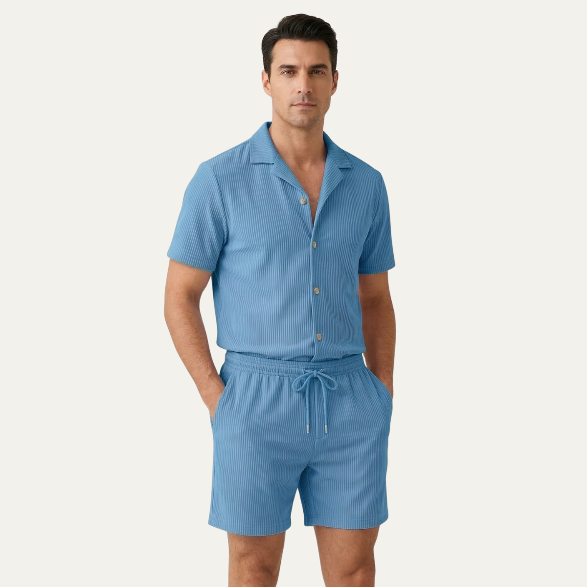Men's Ribbed Summer Set Shirt And Shorts