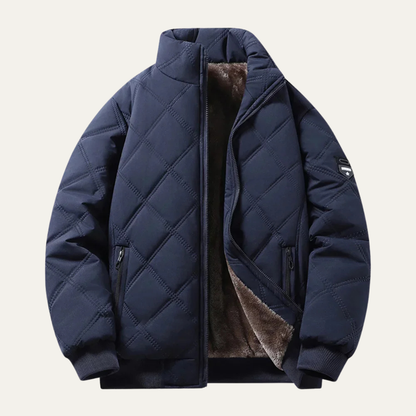 Men's Quilted Jacket Windproof Thermal Padded Fleece Lining