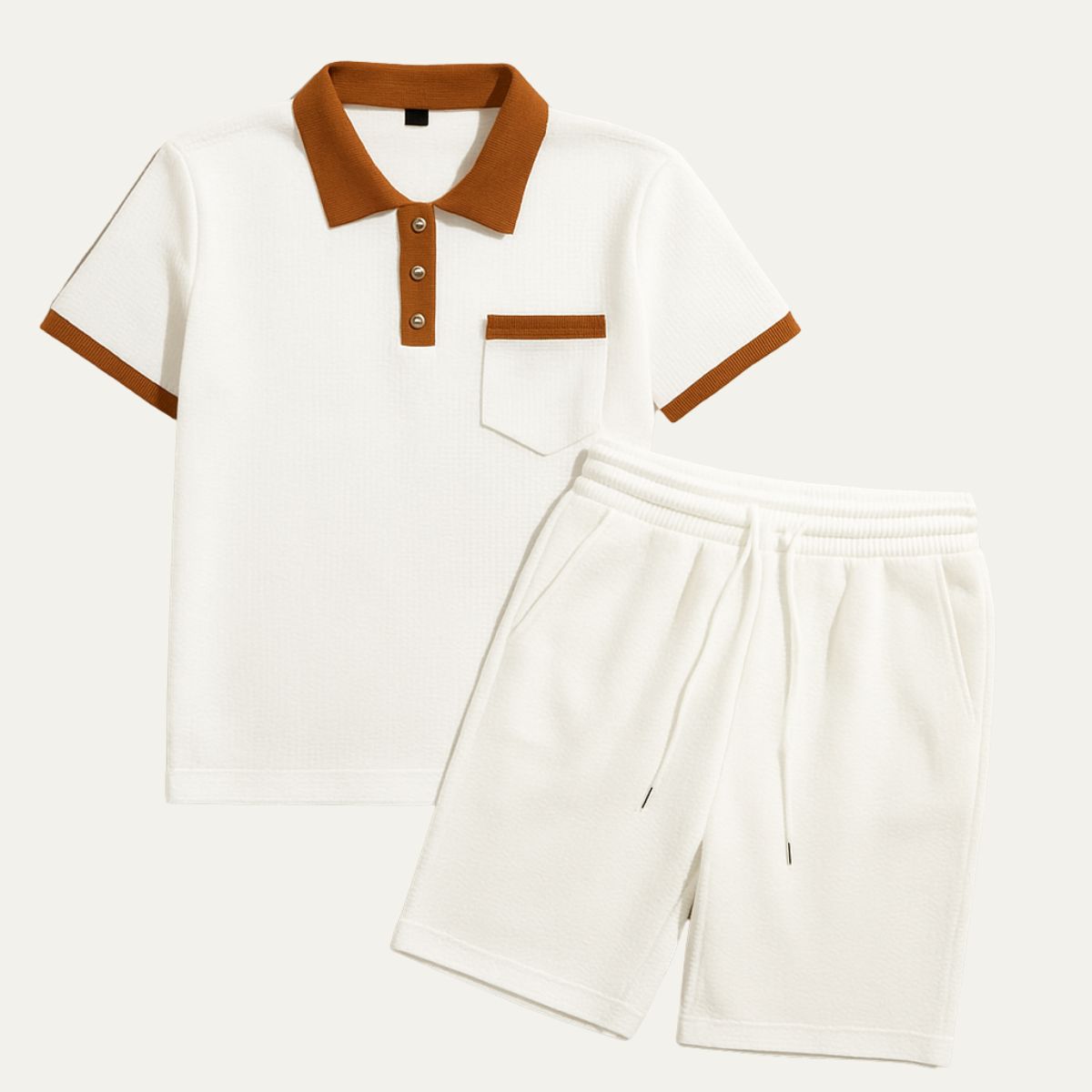 Men's Cotton Polo Shorts Set Vintage Style - Fashinoza