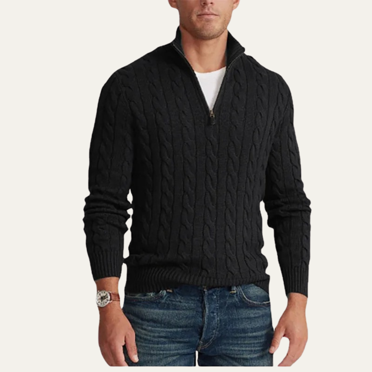 Men's Mock Neck Knitted Half Zip Sweater