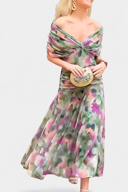 Off-Shoulder Drape Midi Dress