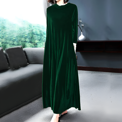Women's Velvet Long-Sleeve Dress Wine Red