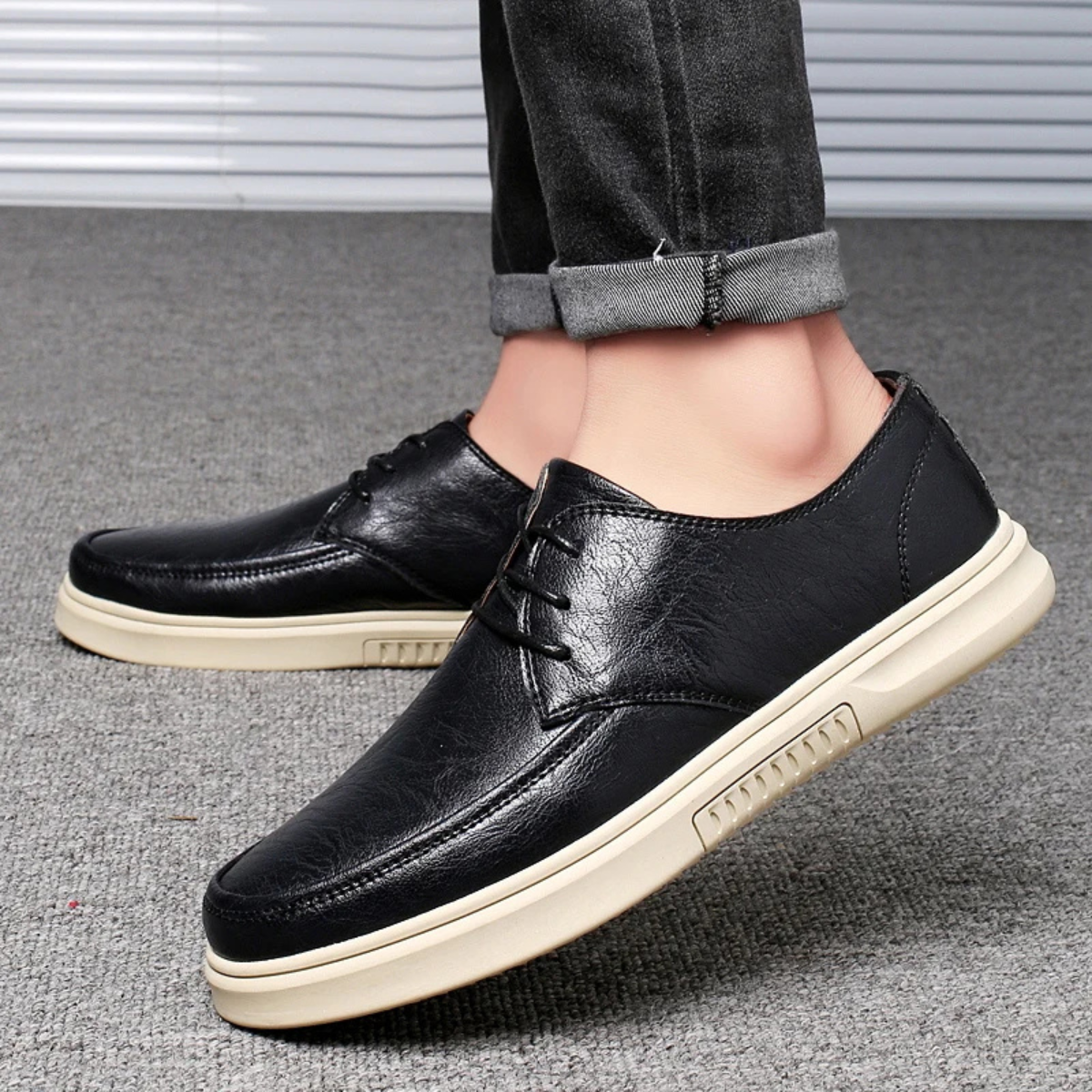 Men's Leather Look Sneakers Comfortable Lace Up