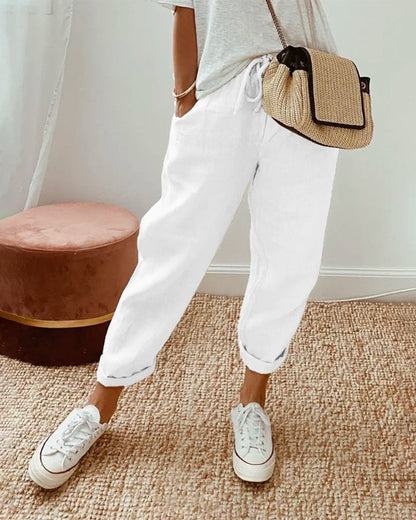 Linen Sweatpants Casual Beige