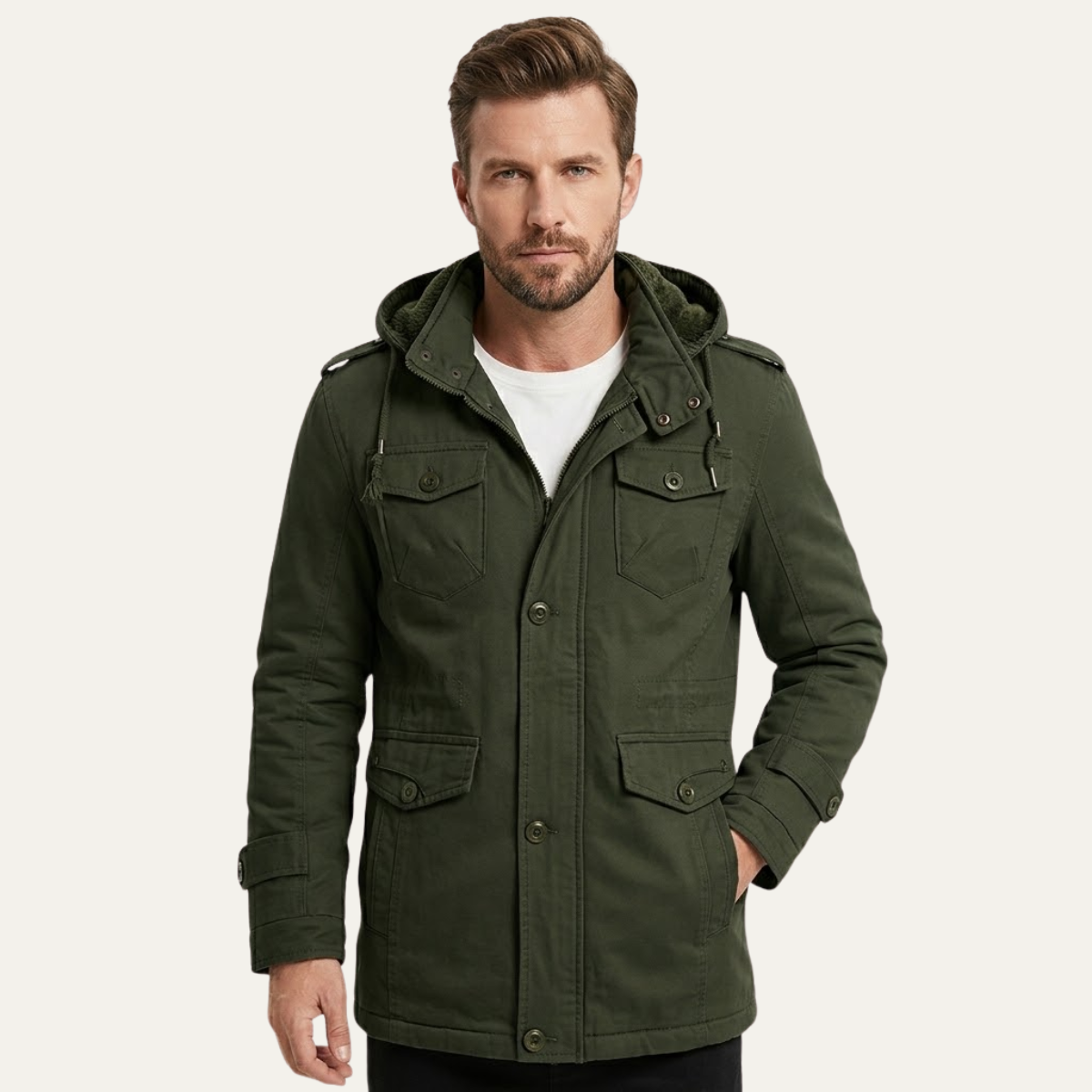 Men's Fleece Lined Hooded Winter Parka Jacket