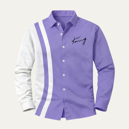 Men's Color Block Striped Dress Shirt - Fashinoza
